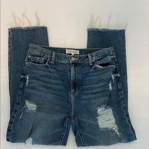 Current/Elliott Distressed Straight Leg Jeans - Blue, Size 28